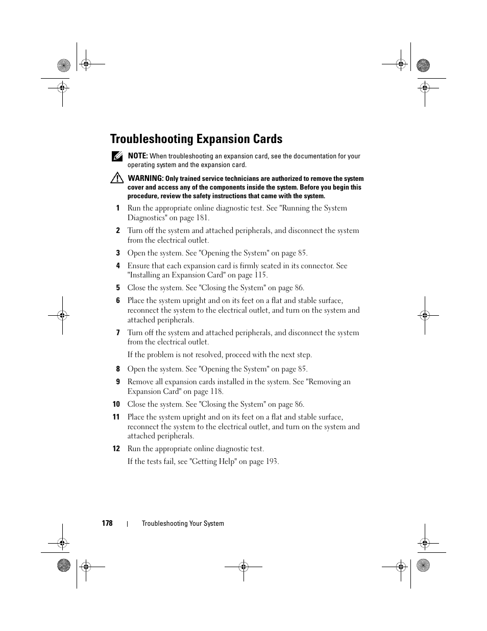 Troubleshooting expansion cards | Dell PowerEdge T710 User Manual | Page 178 / 214