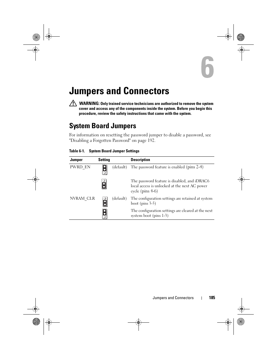 Jumpers and connectors, System board jumpers | Dell PowerEdge T710 User Manual | Page 185 / 214