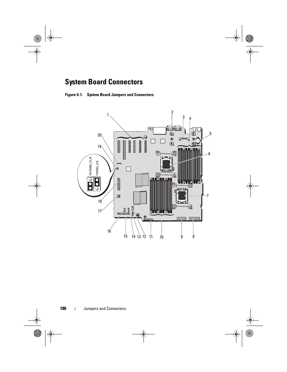 System board connectors, Figure 6-1 for jumper, System. see figure 6-1 for | Ets. see figure 6-1, D. see figure 6-1, D. see figure 6-1 to | Dell PowerEdge T710 User Manual | Page 186 / 214