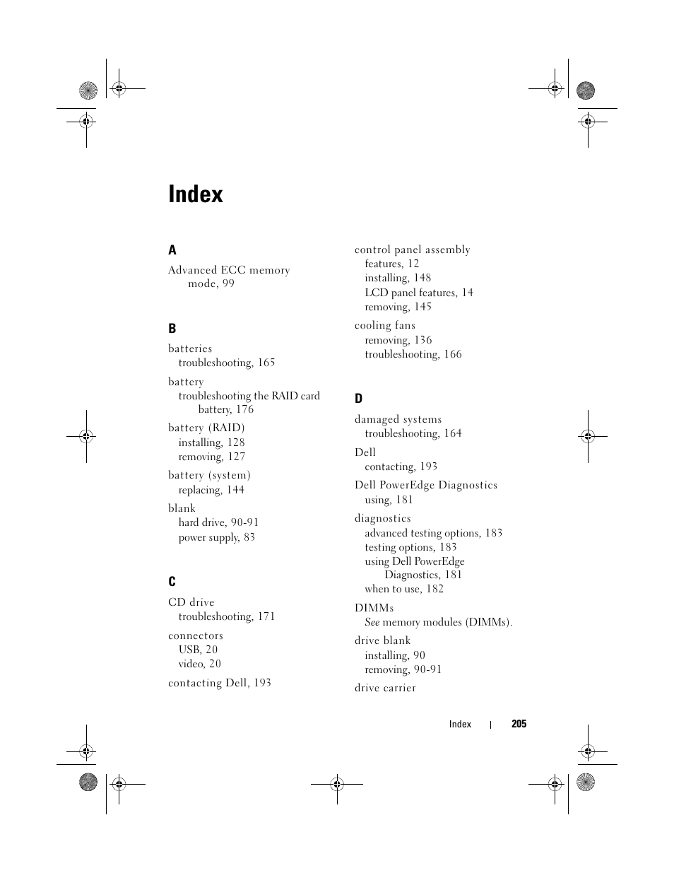 Index | Dell PowerEdge T710 User Manual | Page 205 / 214