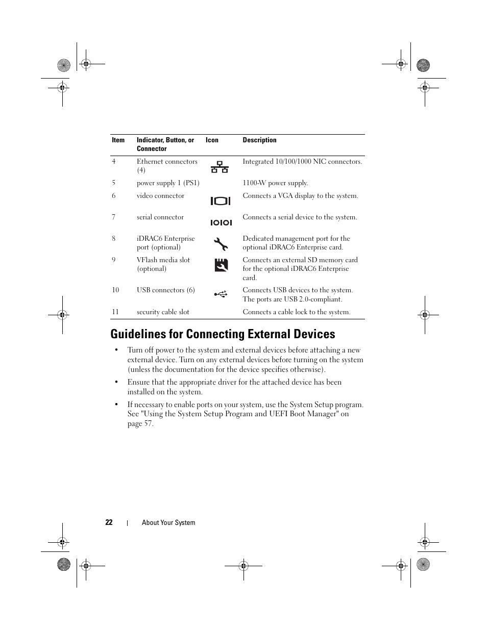 Guidelines for connecting external devices | Dell PowerEdge T710 User Manual | Page 22 / 214