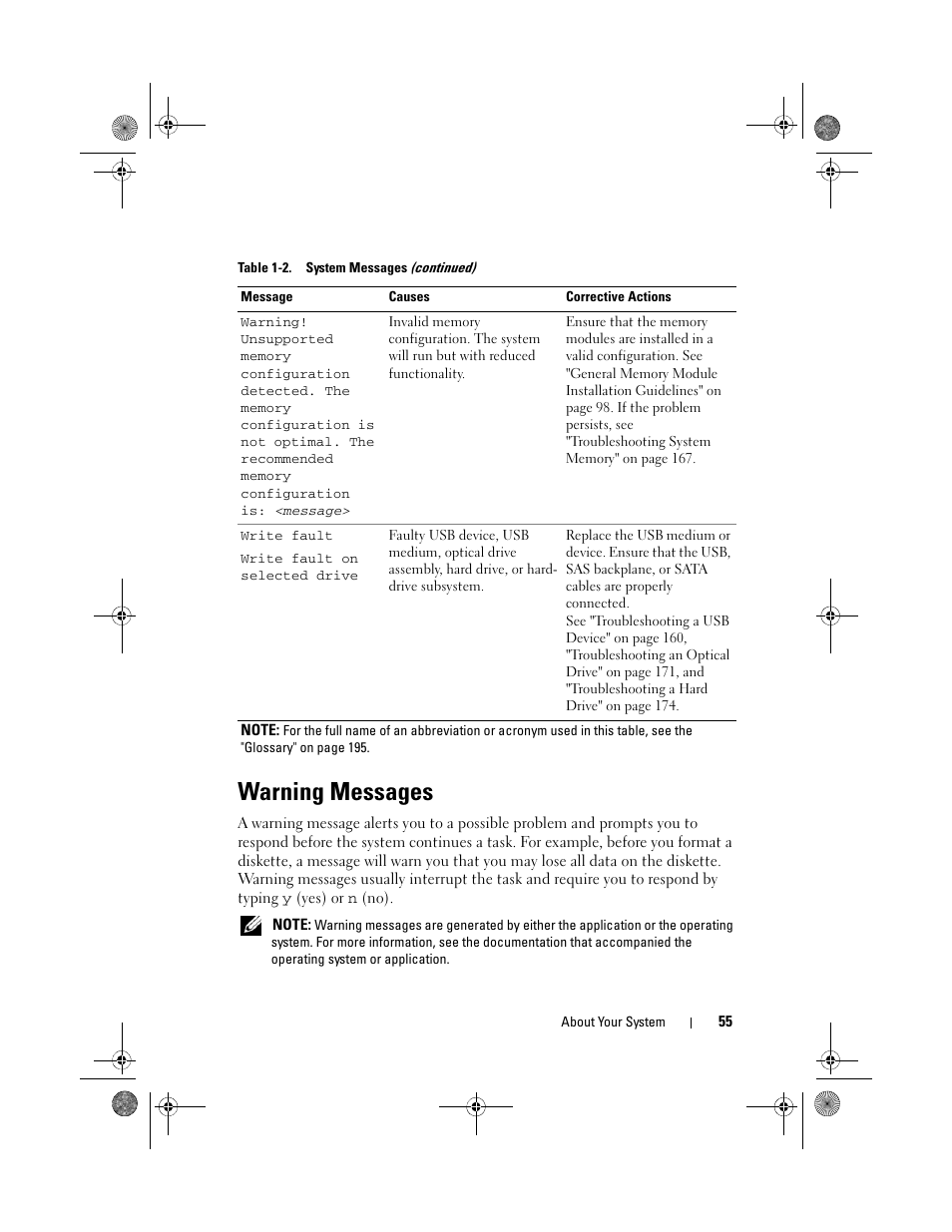 Warning messages | Dell PowerEdge T710 User Manual | Page 55 / 214