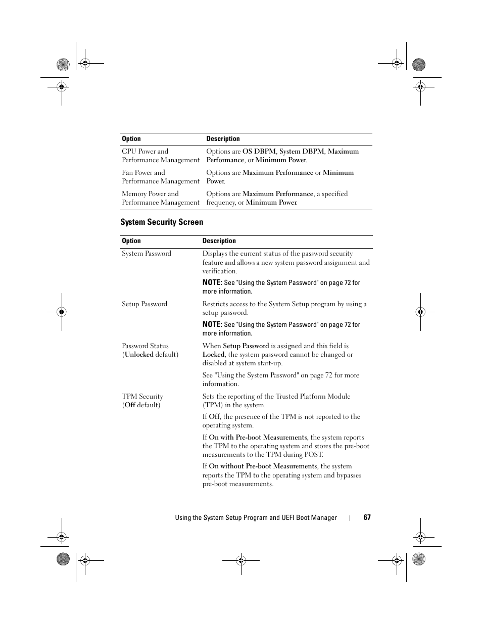 System security screen | Dell PowerEdge T710 User Manual | Page 67 / 214