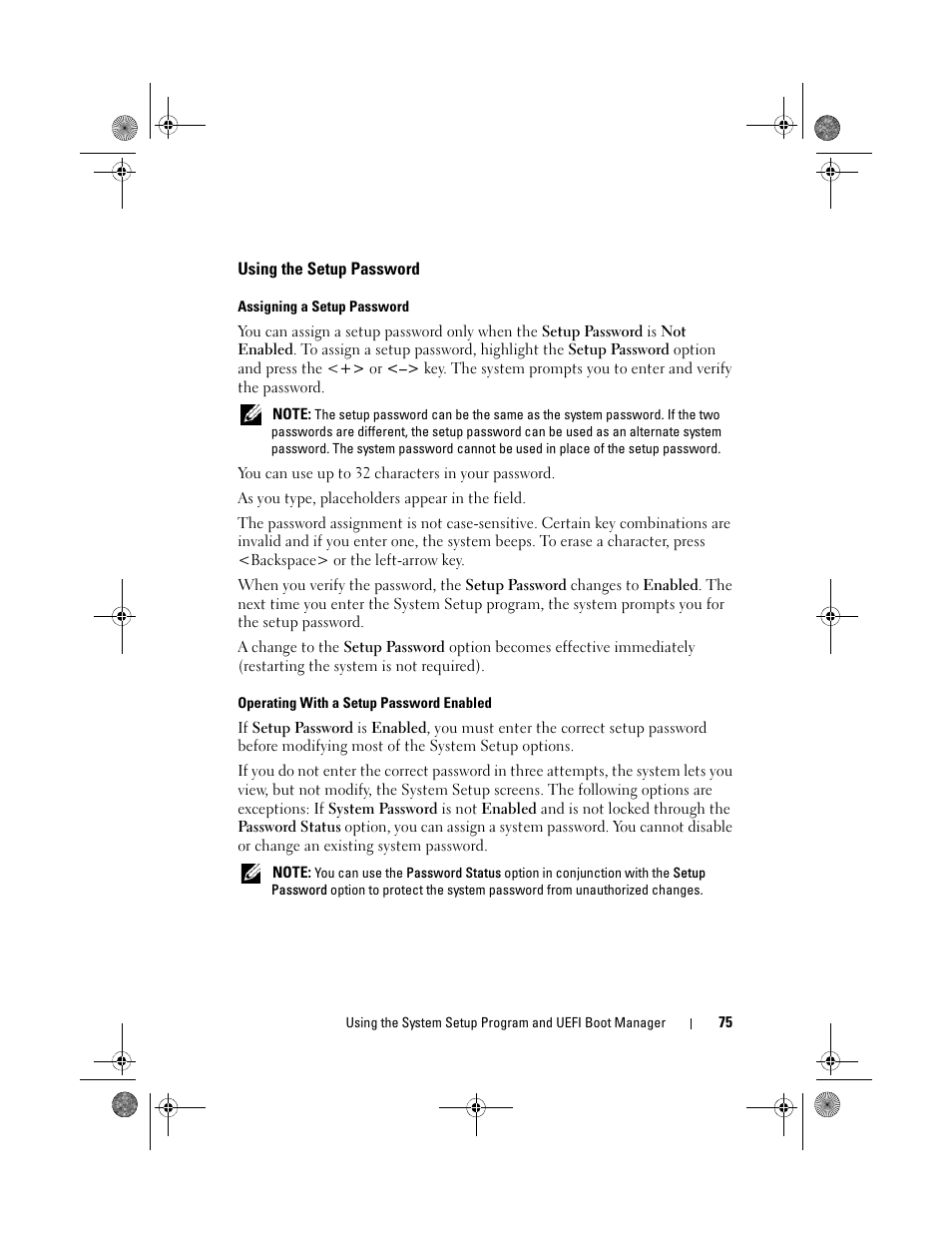 Using the setup password | Dell PowerEdge T710 User Manual | Page 75 / 214