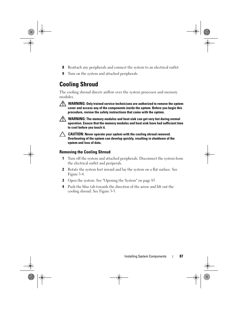 Cooling shroud, Removing the cooling shroud | Dell PowerEdge T710 User Manual | Page 87 / 214