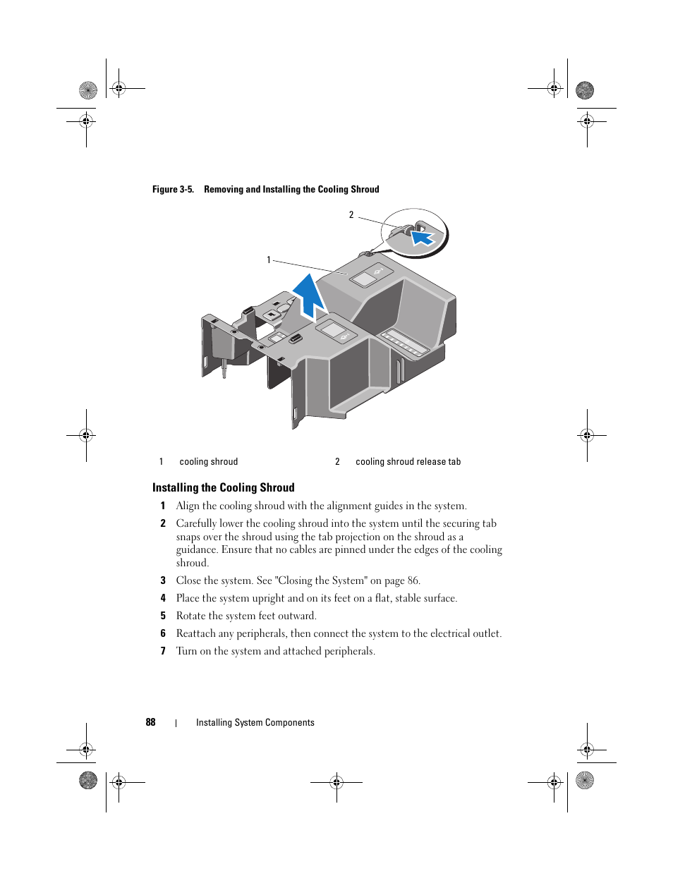 Installing the cooling shroud | Dell PowerEdge T710 User Manual | Page 88 / 214