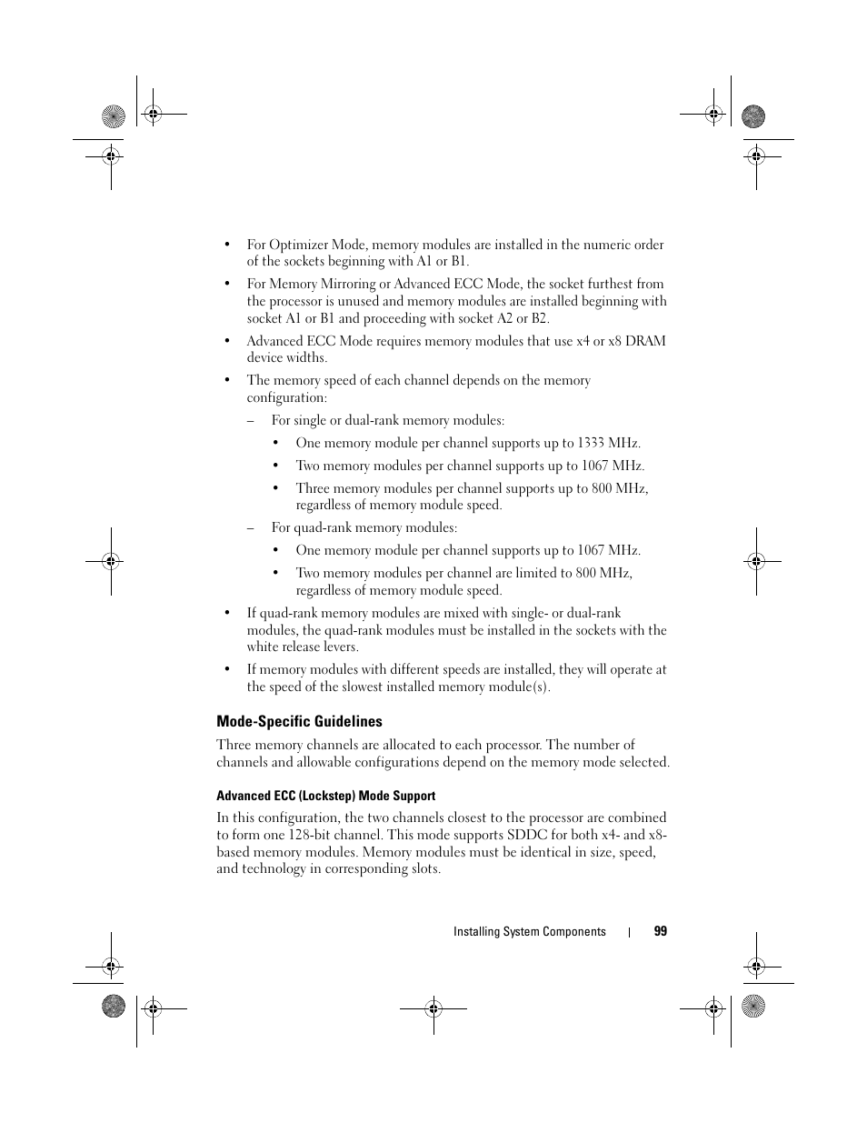 Mode-specific guidelines | Dell PowerEdge T710 User Manual | Page 99 / 214