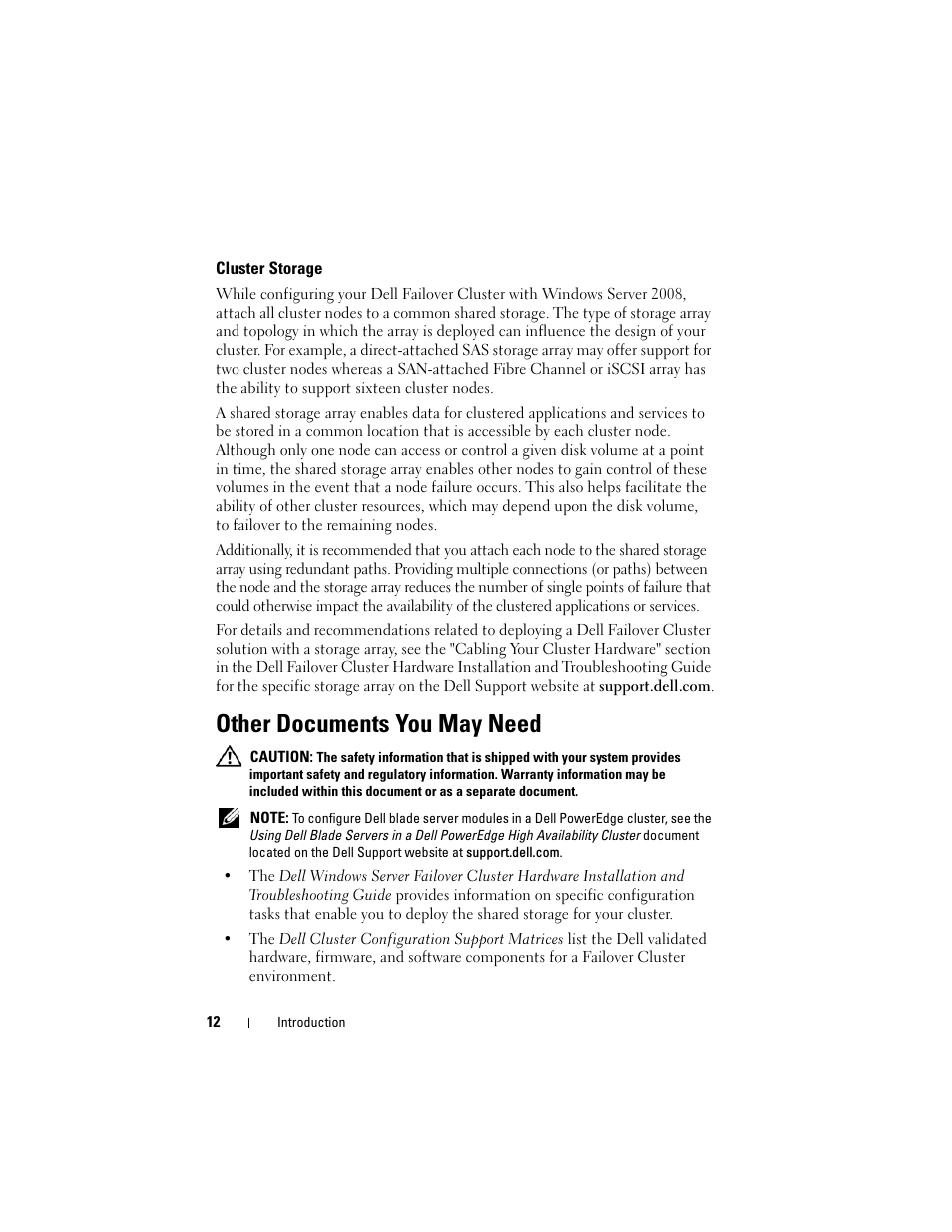 Cluster storage, Other documents you may need | Dell AX4-5 User Manual | Page 12 / 72