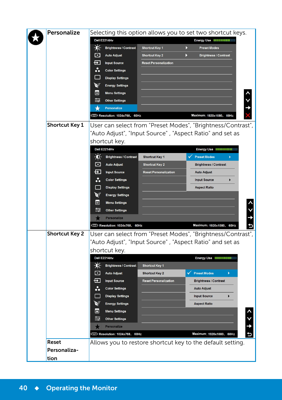 Dell E2214Hv Monitor China Only User Manual | Page 40 / 68