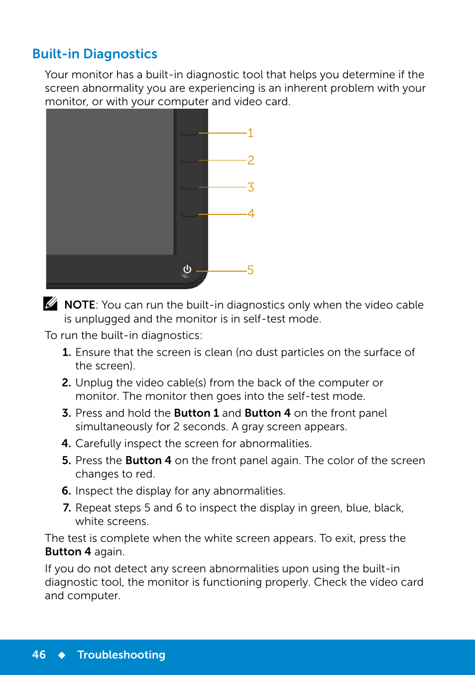 Built-in diagnostics | Dell E2214Hv Monitor China Only User Manual | Page 46 / 68