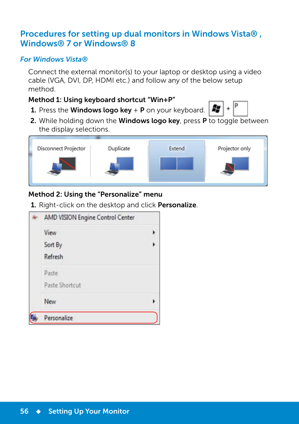 For windows vista | Dell E2214Hv Monitor China Only User Manual | Page 56 / 68