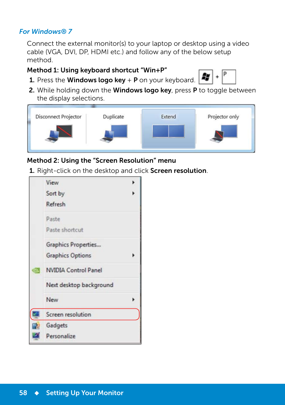 For windows® 7 | Dell E2214Hv Monitor China Only User Manual | Page 58 / 68