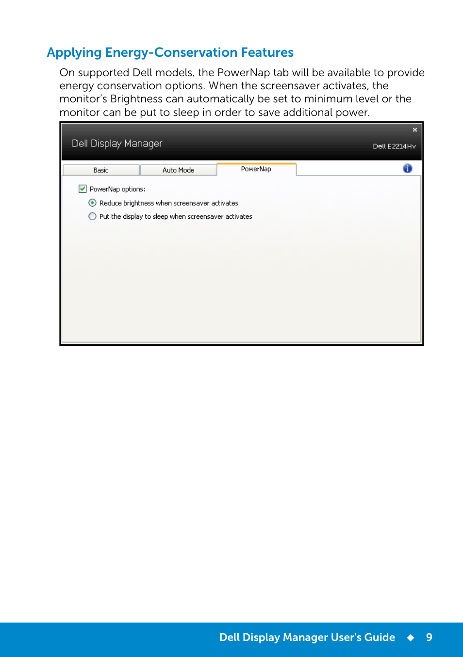 Applying energy-conservation features | Dell E2214Hv Monitor China Only User Manual | Page 9 / 68