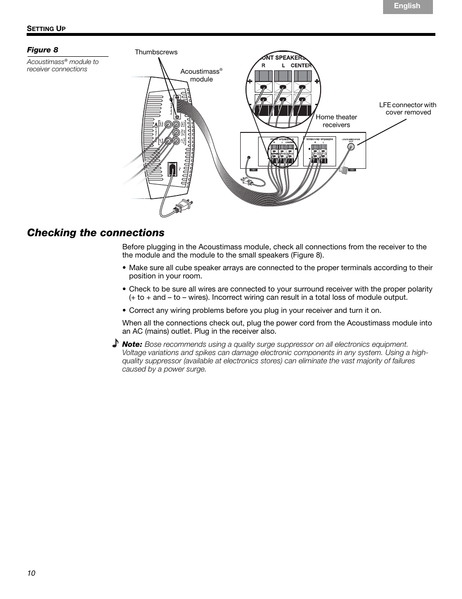 Checking the connections | Bose Acoustimass 6 Series III User Manual | Page 10 / 16
