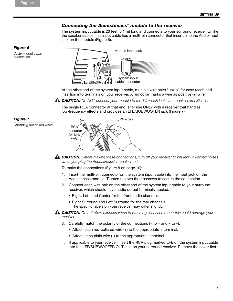 Connecting the acoustimass, Module to the receiver | Bose Acoustimass 6 Series III User Manual | Page 9 / 16