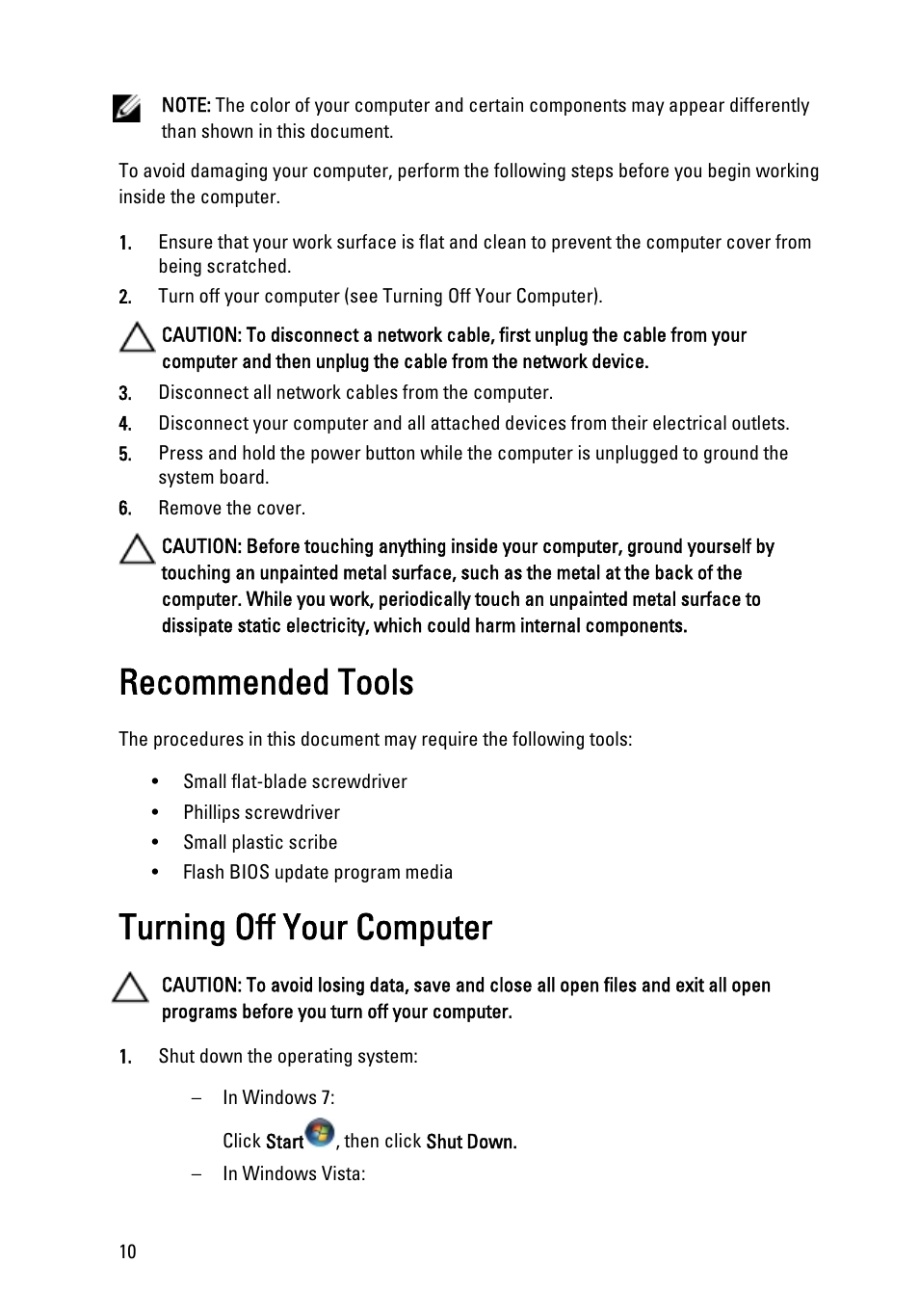 Recommended tools, Turning off your computer | Dell OptiPlex 990 (Early 2011) User Manual | Page 10 / 103