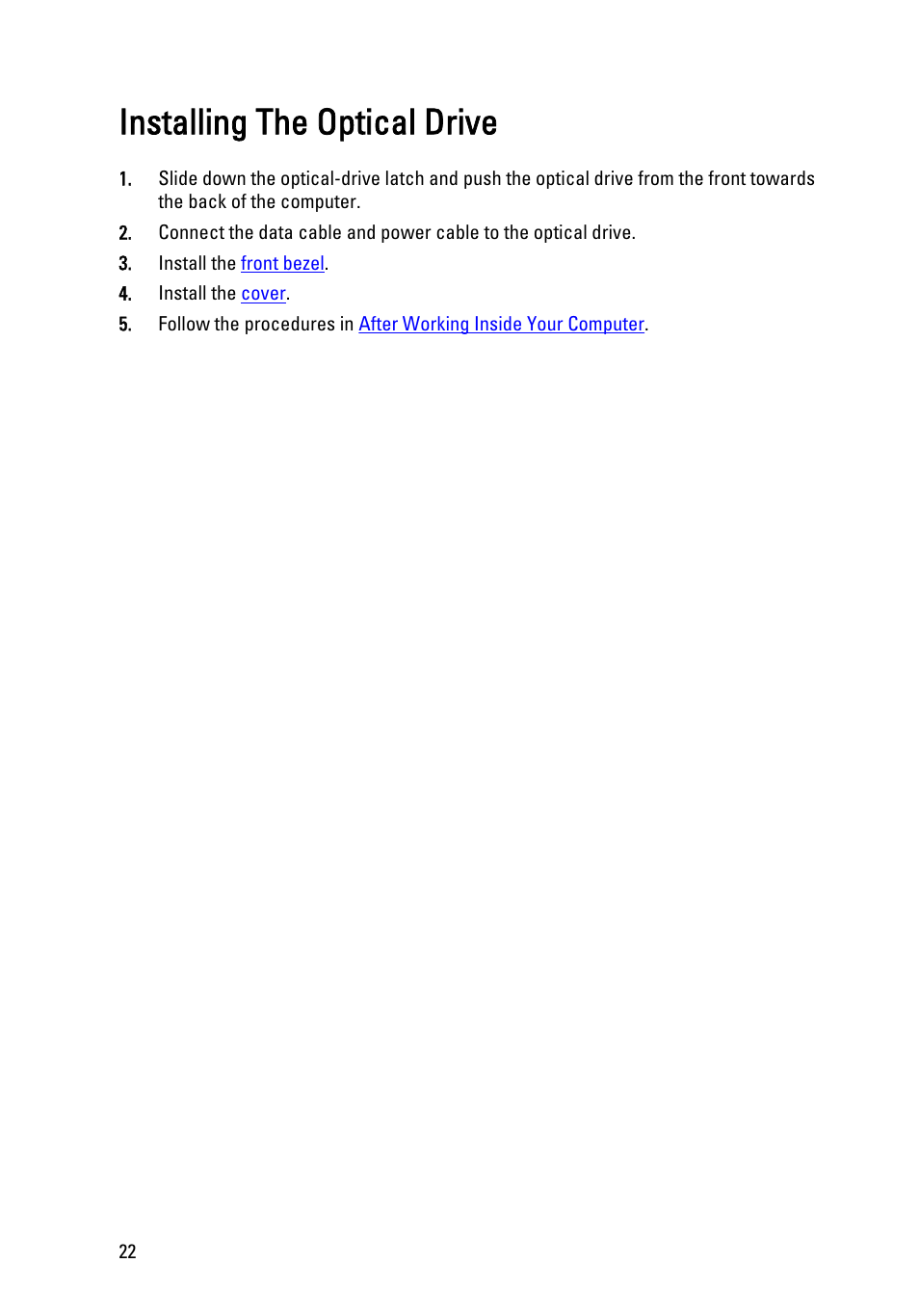 Installing the optical drive | Dell OptiPlex 990 (Early 2011) User Manual | Page 22 / 103