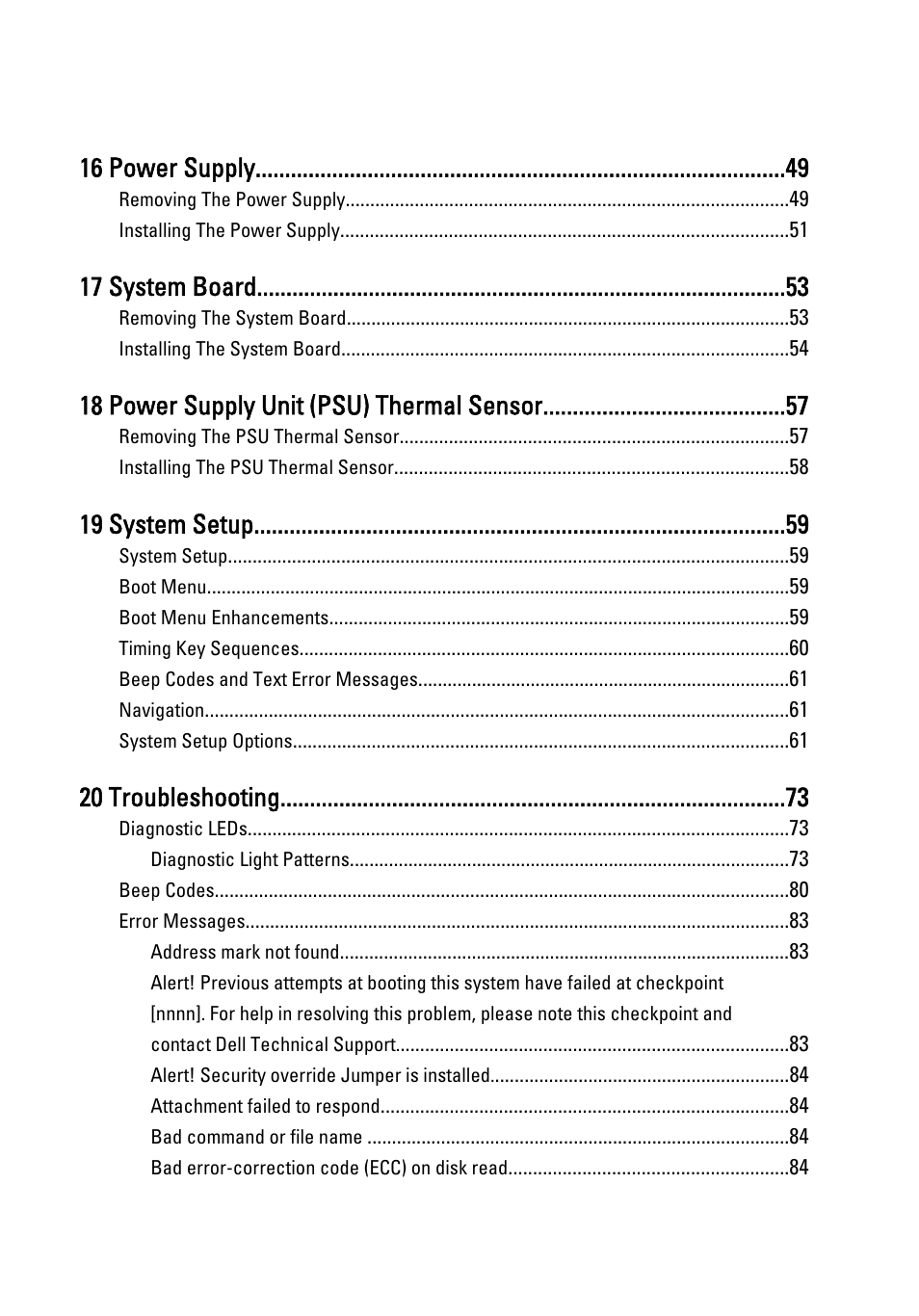 16 power supply, 17 system board, 18 power supply unit (psu) thermal sensor | 19 system setup, 20 troubleshooting | Dell OptiPlex 990 (Early 2011) User Manual | Page 5 / 103