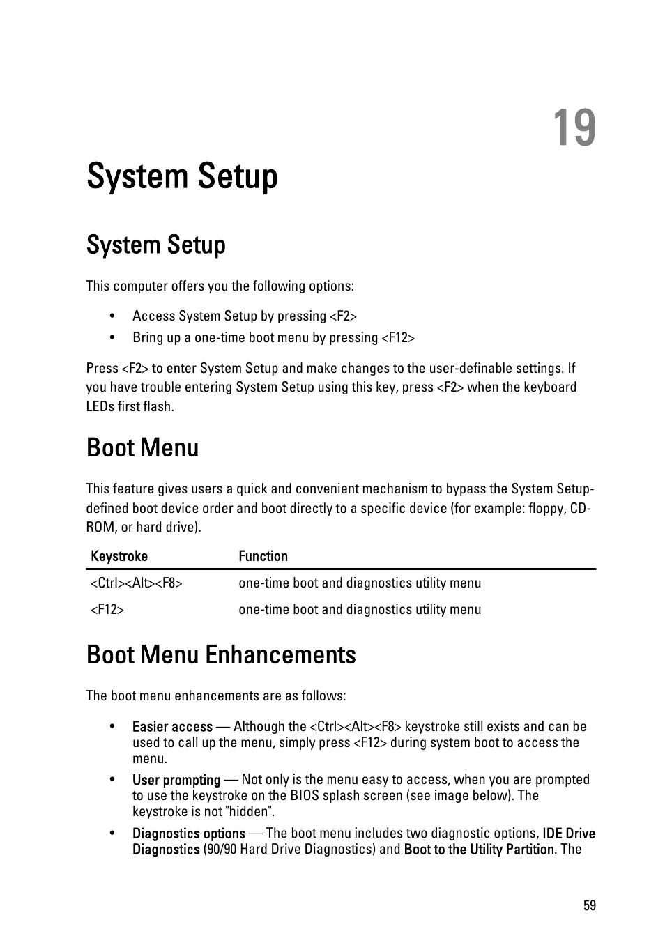 System setup, Boot menu, Boot menu enhancements | 19 system setup | Dell OptiPlex 990 (Early 2011) User Manual | Page 59 / 103