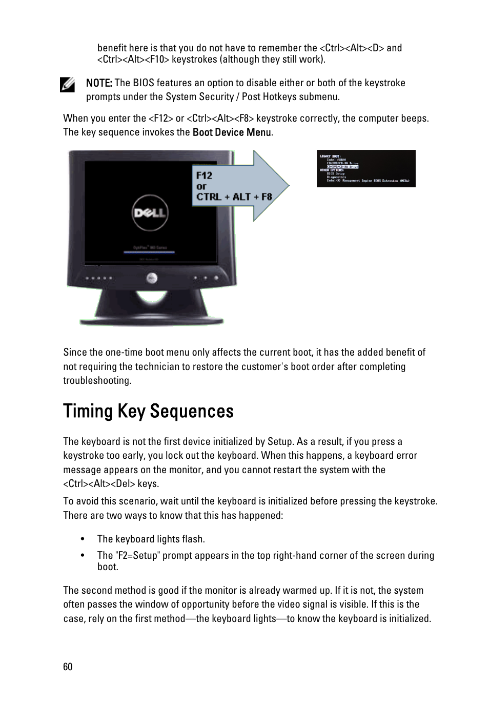 Timing key sequences | Dell OptiPlex 990 (Early 2011) User Manual | Page 60 / 103