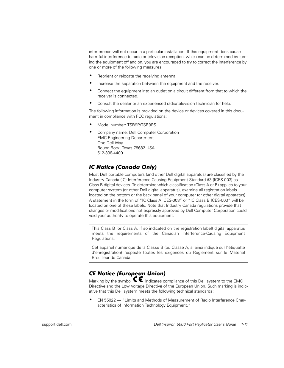 Ic notice (canada only), Ce notice (european union) | Dell Inspiron 5000 User Manual | Page 15 / 30