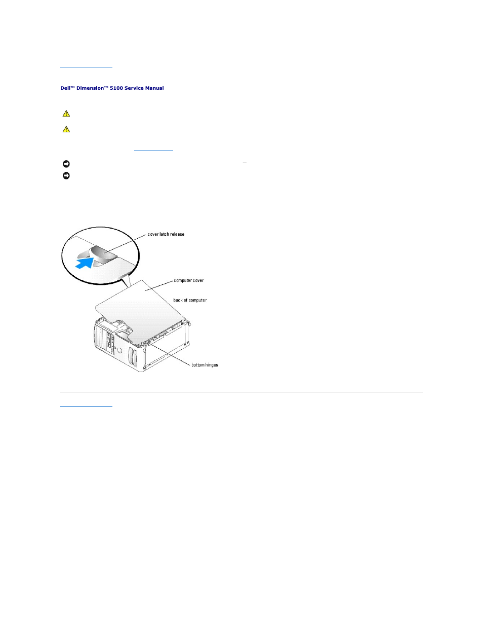 Removing the computer cover | Dell Dimension 5100 User Manual | Page 15 / 116
