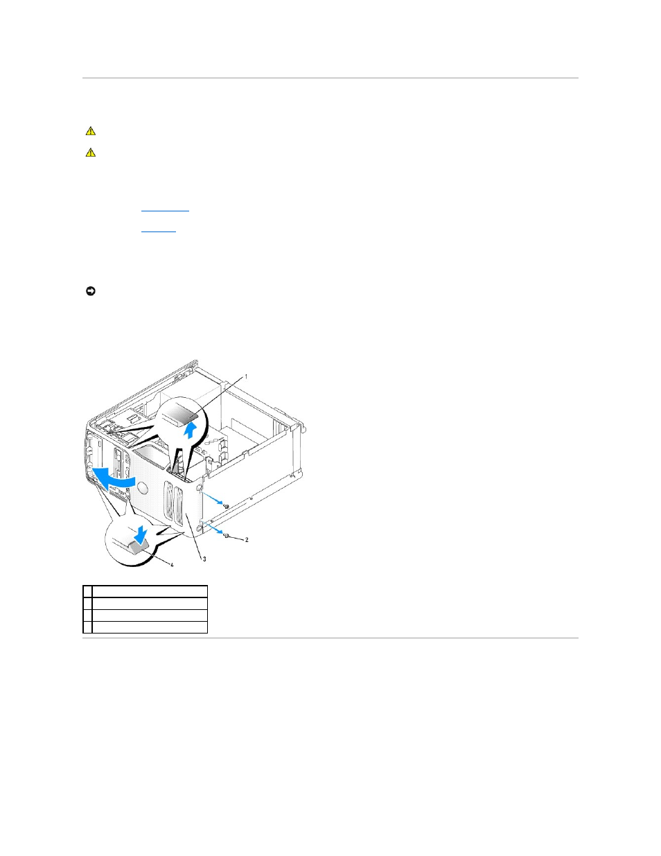 Front panel, Drives, Removing the front panel | Dell Dimension 5100 User Manual | Page 27 / 116