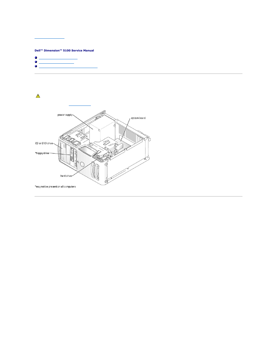Technical overview, Inside view of your computer, System board components | Dell Dimension 5100 User Manual | Page 98 / 116