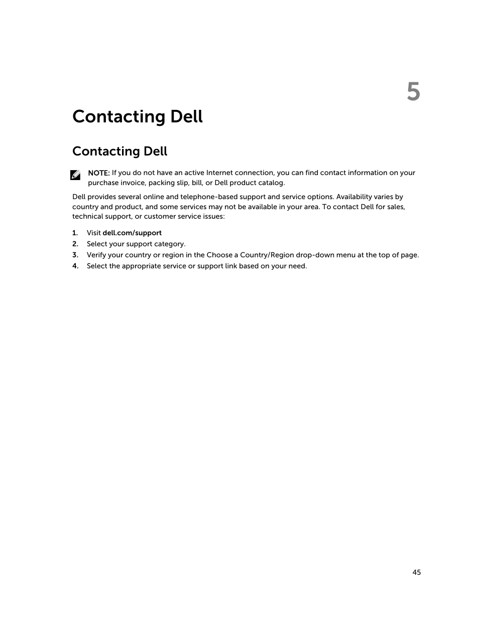 Contacting dell, 5 contacting dell | Dell Inspiron 14 (5439, Late 2013) User Manual | Page 45 / 45