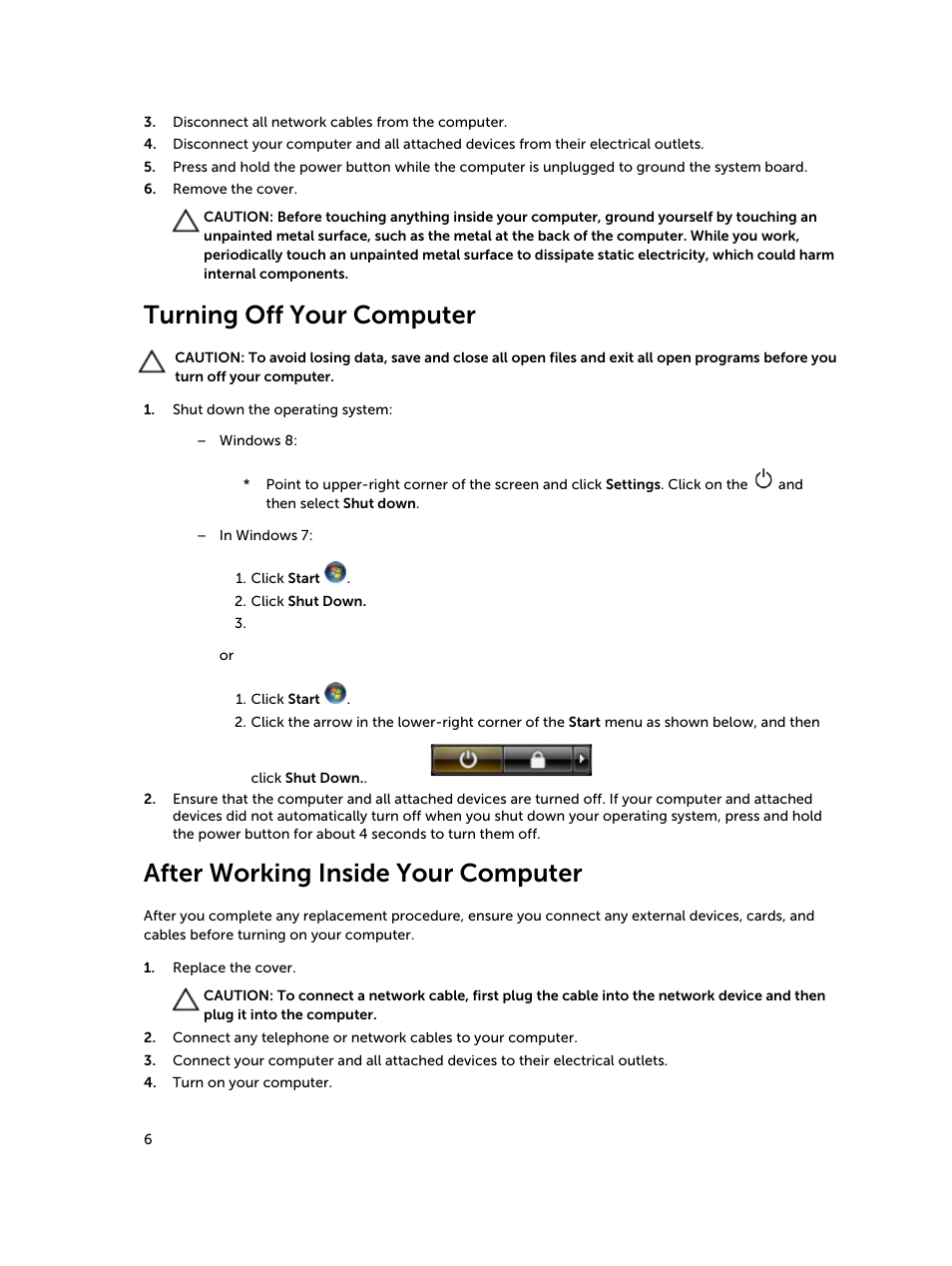 Turning off your computer, After working inside your computer | Dell Inspiron 14 (5439, Late 2013) User Manual | Page 6 / 45