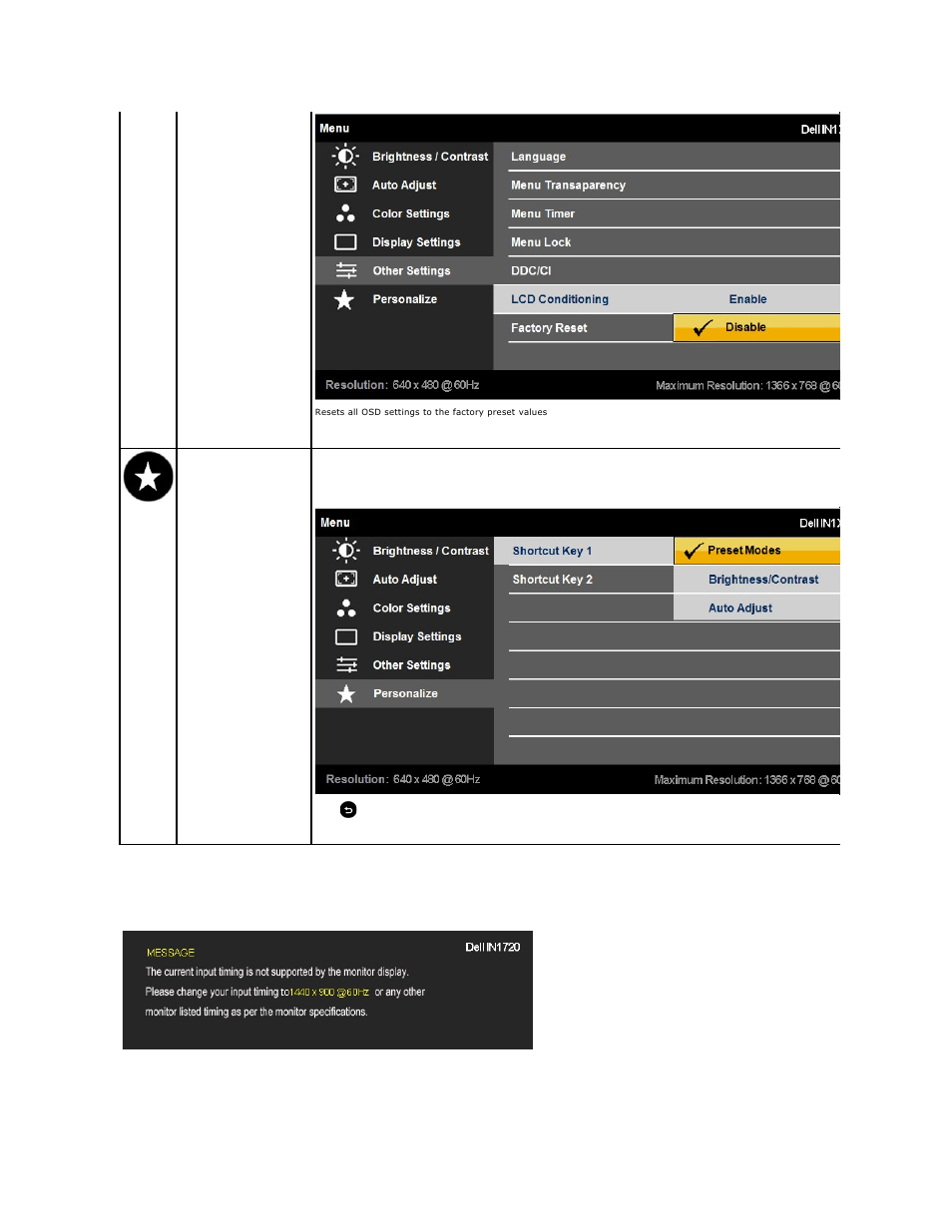Osd messages | Dell IN1720 Monitor User Manual | Page 20 / 31