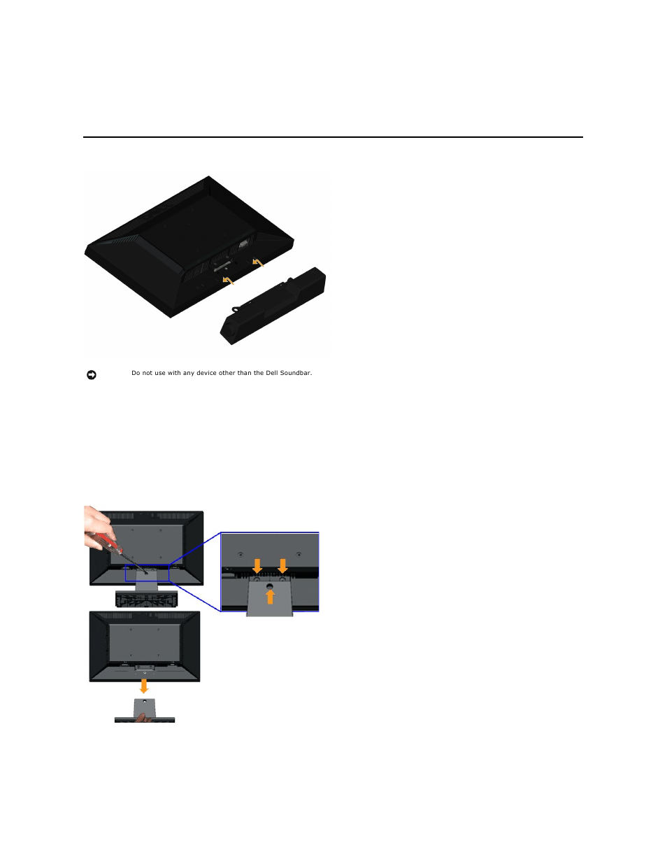 Attaching the dell soundbar (optional), Removing the stand for vesa wall mount, Attaching the dell soundbar(for in1920 only) | Dell IN1720 Monitor User Manual | Page 27 / 31