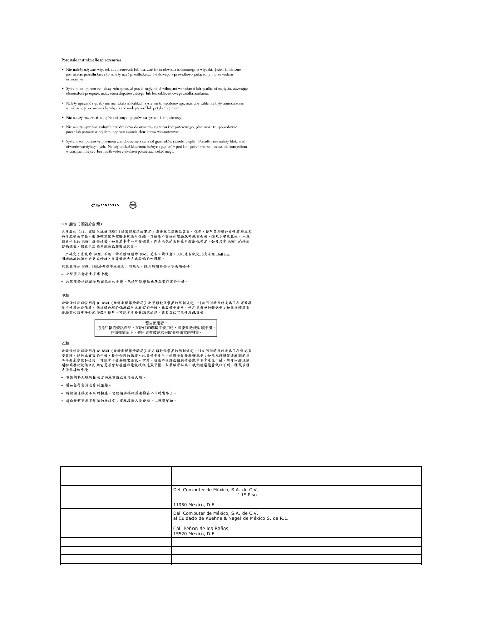 Bsmi notice (taiwan only), Nom information (mexico only) | Dell 944 All In One Inkjet Printer User Manual | Page 44 / 62