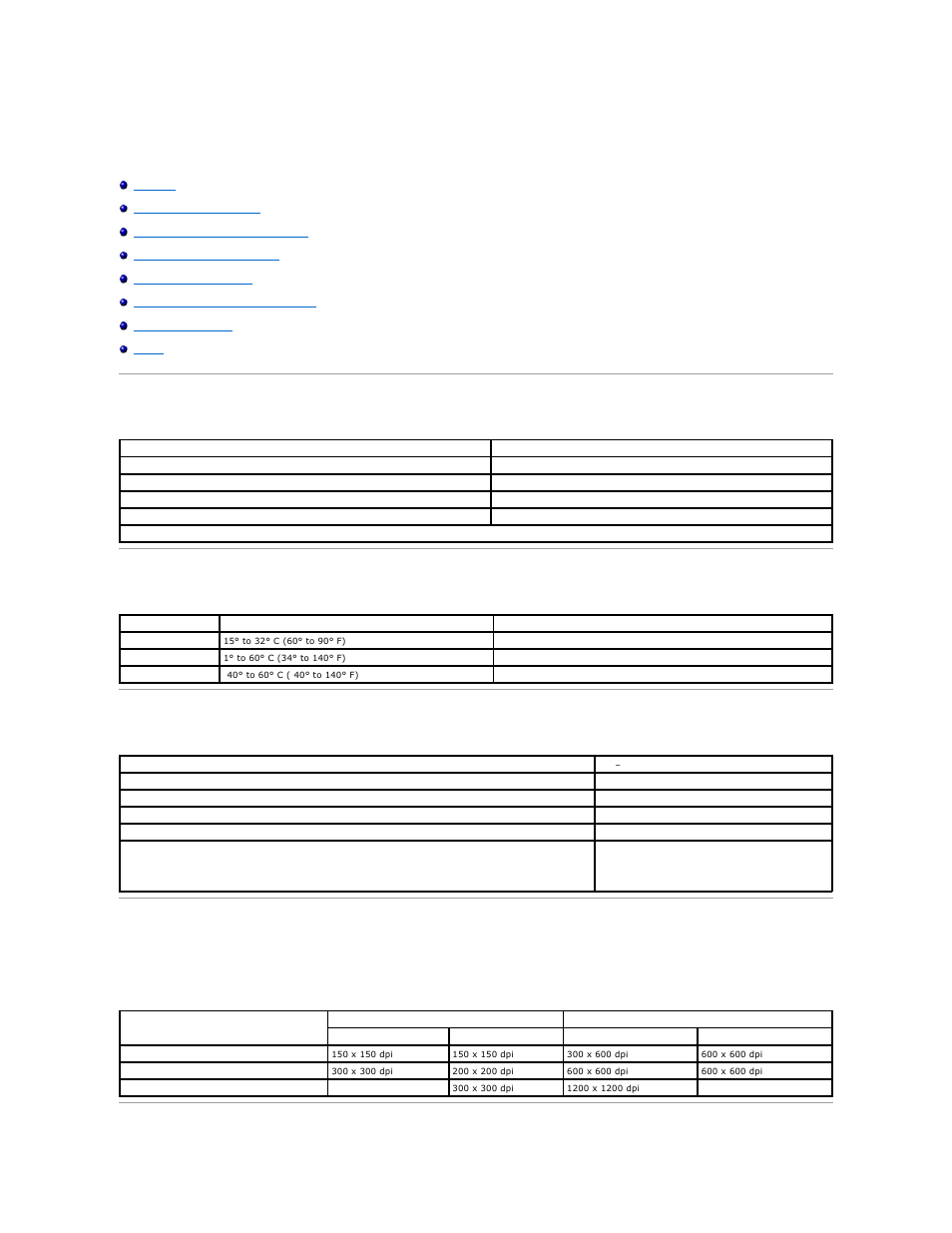 Specifications, Overview, Environmental specifications | Power consumption and requirements, Print and scan mode capabilities | Dell 944 All In One Inkjet Printer User Manual | Page 56 / 62