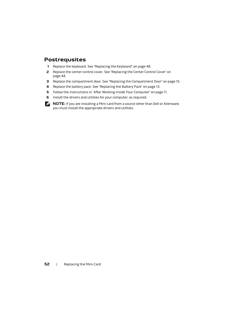 Postrequsites | Dell Alienware M17x R4 (Early 2012) User Manual | Page 52 / 88