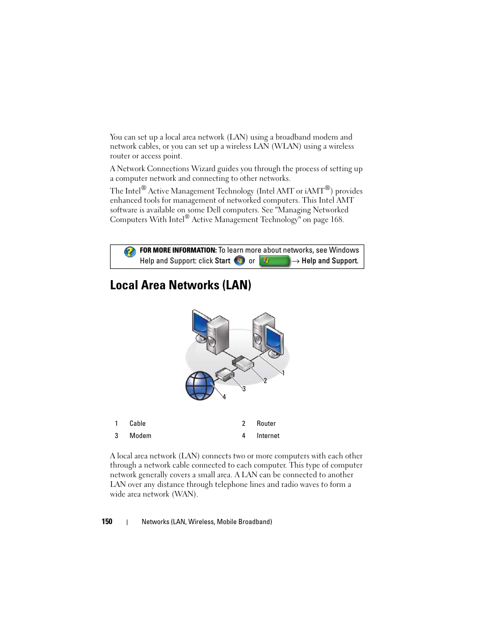 Local area networks (lan) | Dell Inpsiron 560 (Late 2009) User Manual | Page 150 / 354