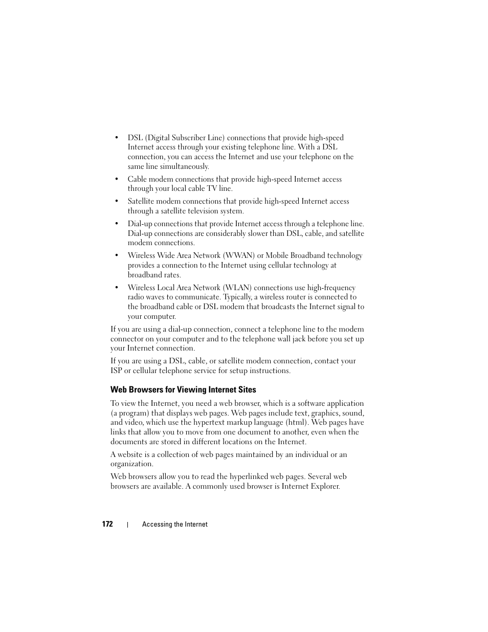 Web browsers for viewing internet sites | Dell Inpsiron 560 (Late 2009) User Manual | Page 172 / 354