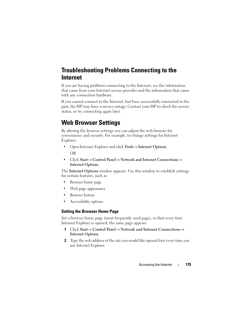 Web browser settings | Dell Inpsiron 560 (Late 2009) User Manual | Page 175 / 354