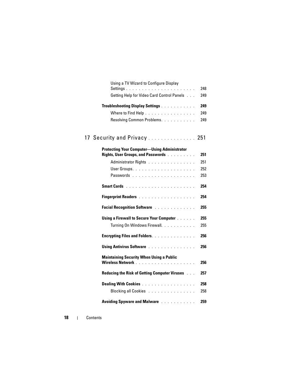 17 security and privacy | Dell Inpsiron 560 (Late 2009) User Manual | Page 18 / 354