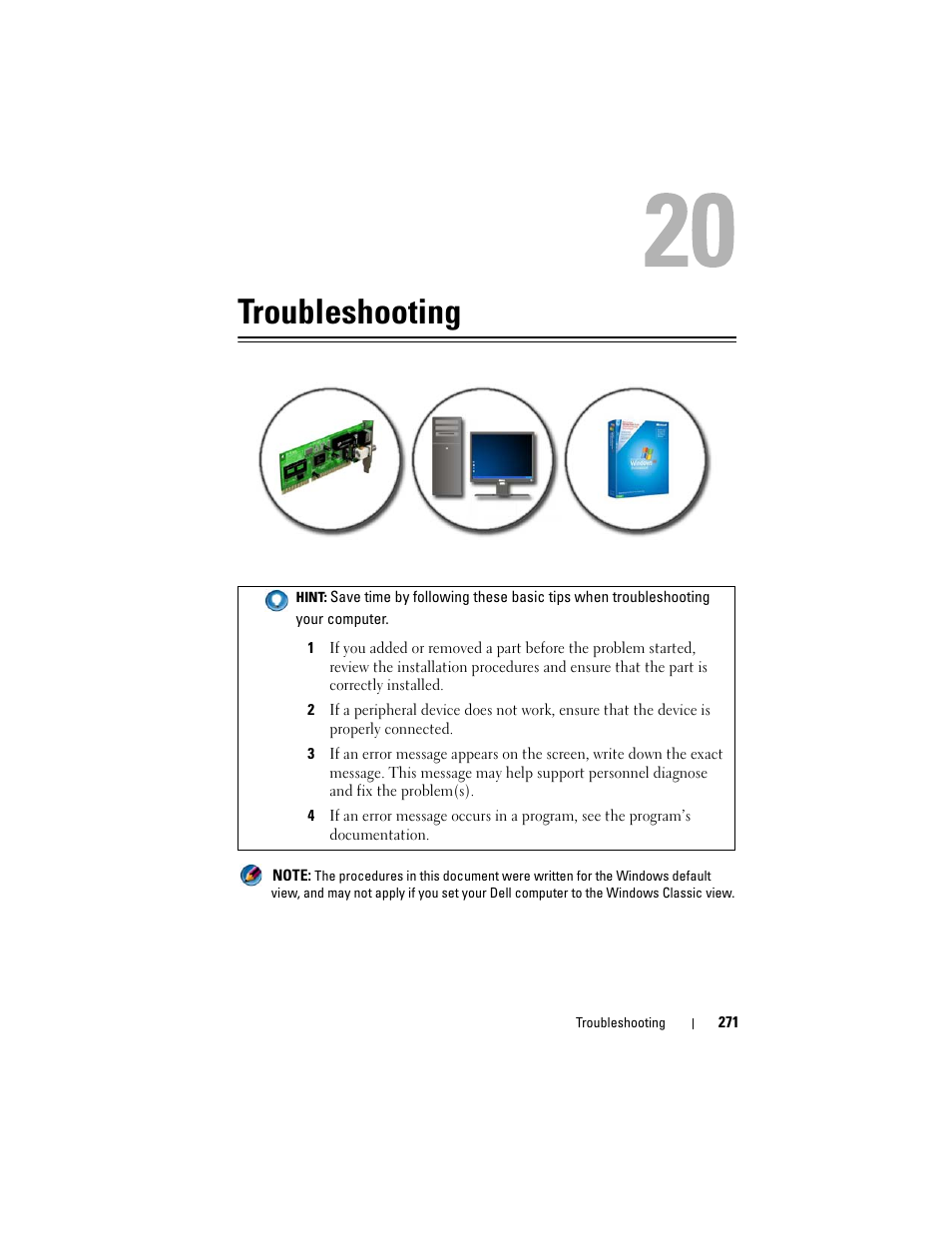 Troubleshooting | Dell Inpsiron 560 (Late 2009) User Manual | Page 271 / 354