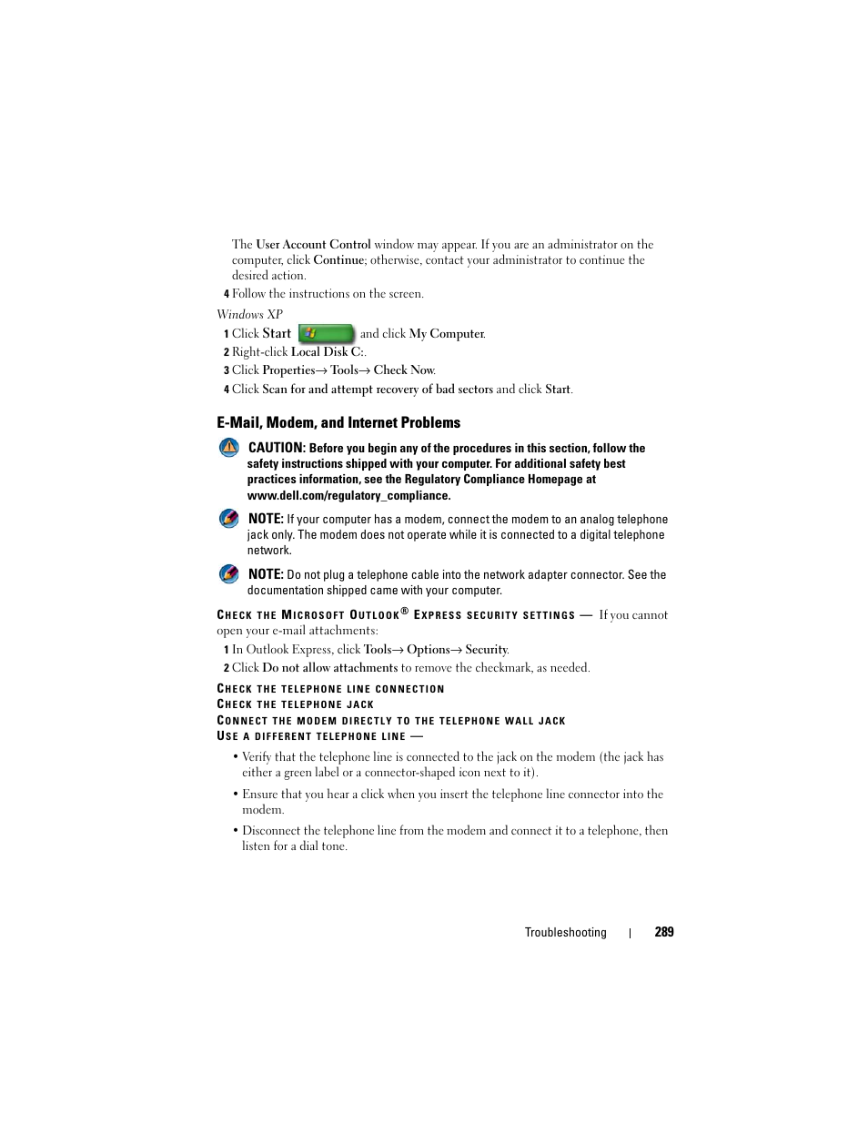 E-mail, modem, and internet problems | Dell Inpsiron 560 (Late 2009) User Manual | Page 289 / 354