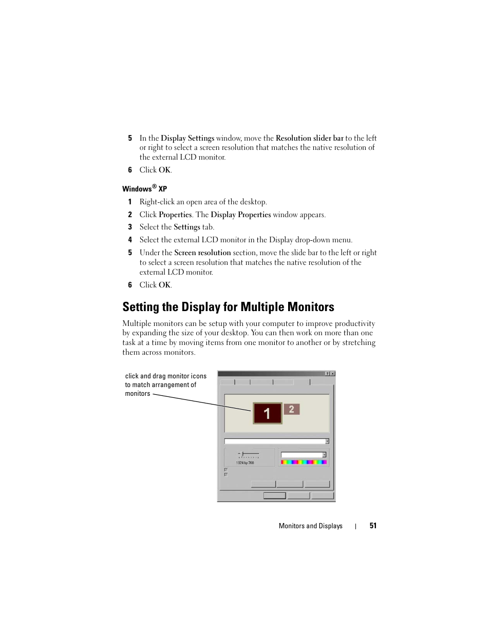 Setting the display for multiple monitors | Dell Inpsiron 560 (Late 2009) User Manual | Page 51 / 354