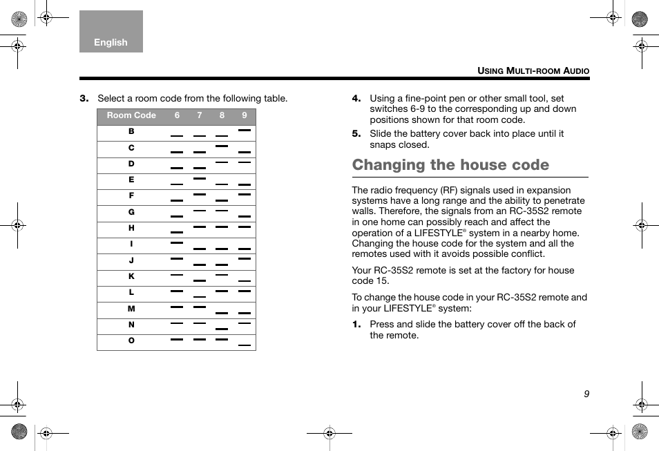 Changing the house code | Bose RC-35S2 User Manual | Page 11 / 44