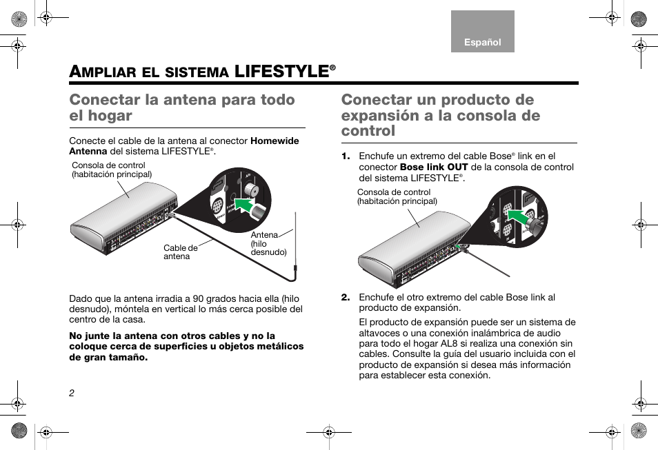 Lifestyle, Conectar la antena para todo el hogar, Mpliar | Sistema | Bose RC-35S2 User Manual | Page 18 / 44