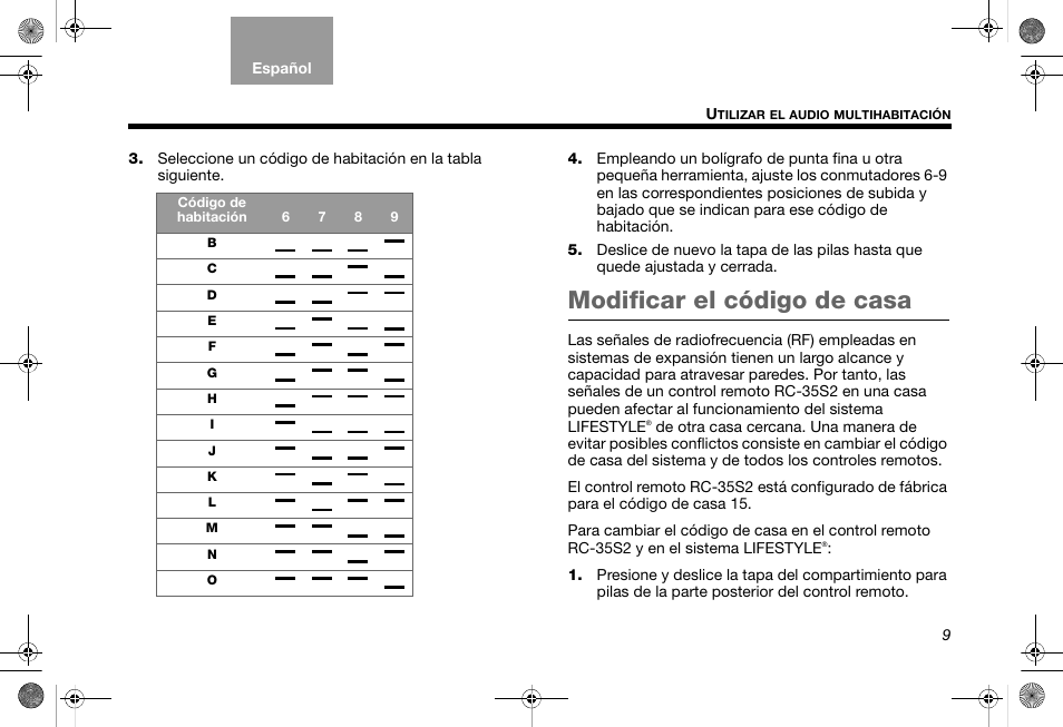 Modificar el código de casa | Bose RC-35S2 User Manual | Page 25 / 44