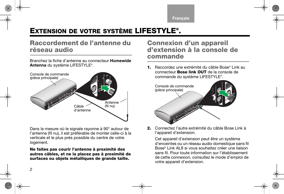 Lifestyle, Raccordement de l’antenne du réseau audio, Xtension | Votre, Système | Bose RC-35S2 User Manual | Page 32 / 44