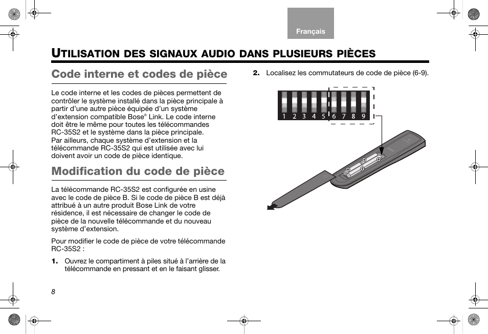 Code interne et codes de pièce, Modification du code de pièce | Bose RC-35S2 User Manual | Page 38 / 44