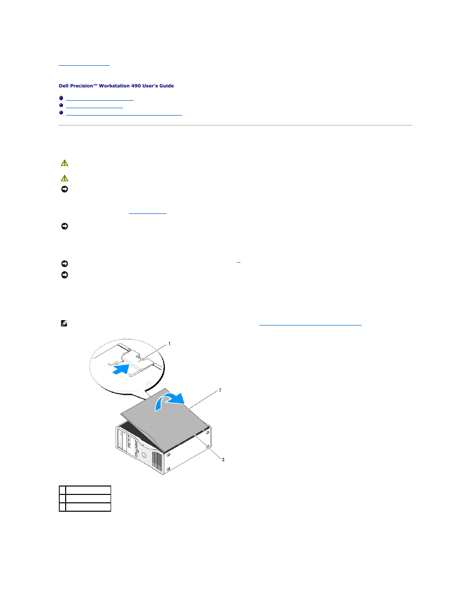 Removing the computer cover and front panel, Removing the computer cover | Dell Precision 490 User Manual | Page 124 / 170
