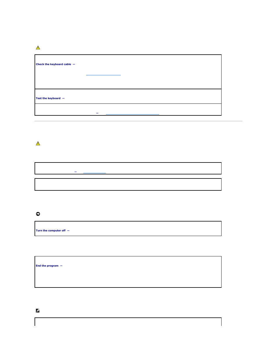 Keyboard problems, Lockups and software problems, The computer does not start up | The computer stops responding, A program stops responding, A program crashes repeatedly | Dell Precision 490 User Manual | Page 158 / 170