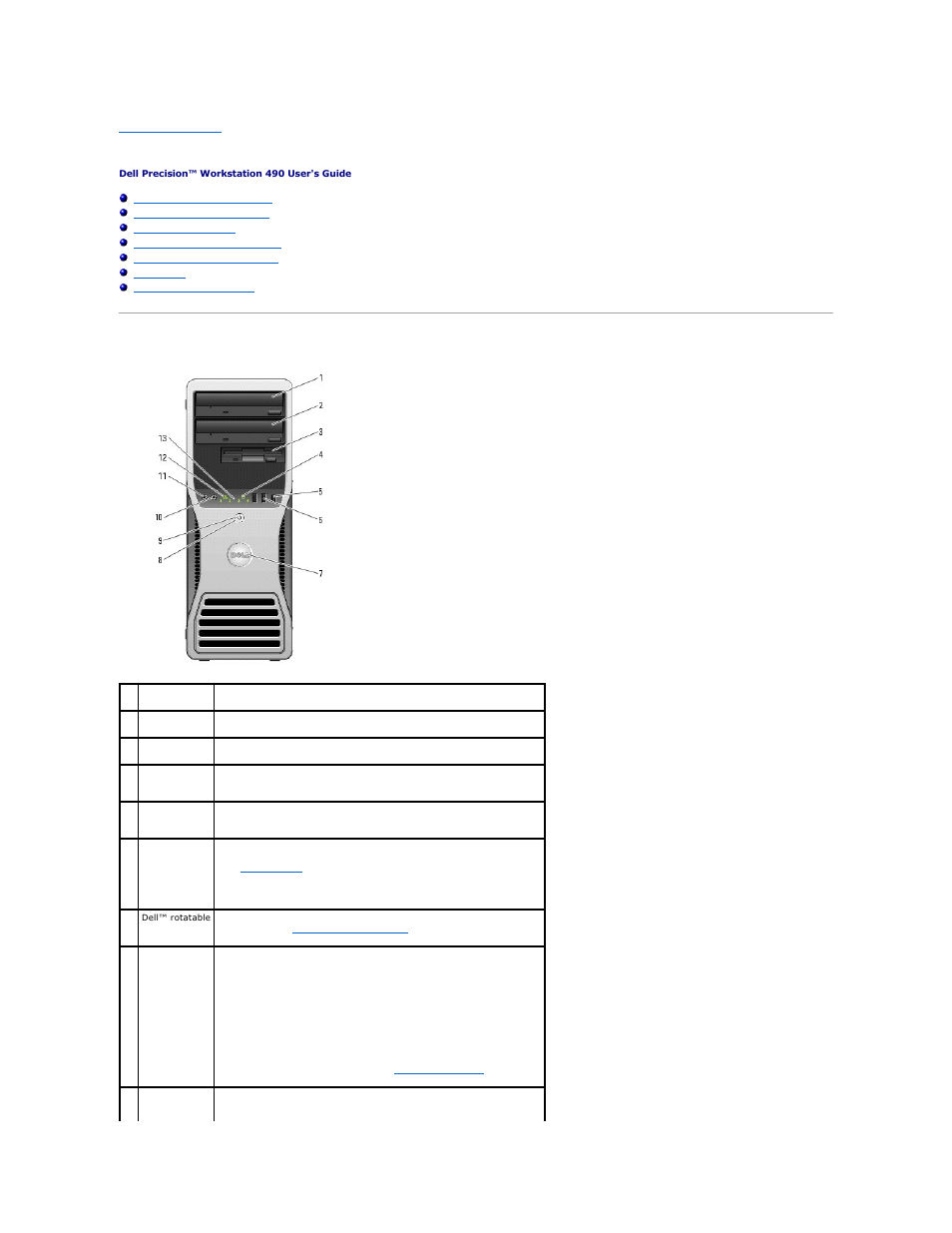 About your computer, Front view (tower orientation) | Dell Precision 490 User Manual | Page 2 / 170